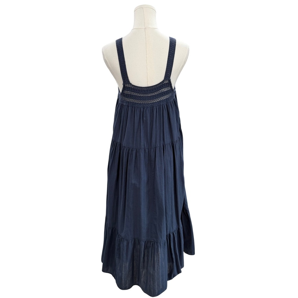 Steel Blue Boho Tiered Midi Dress Crochet Cotton Festival Cottagecore Beach SZ M - Picture 8 of 8